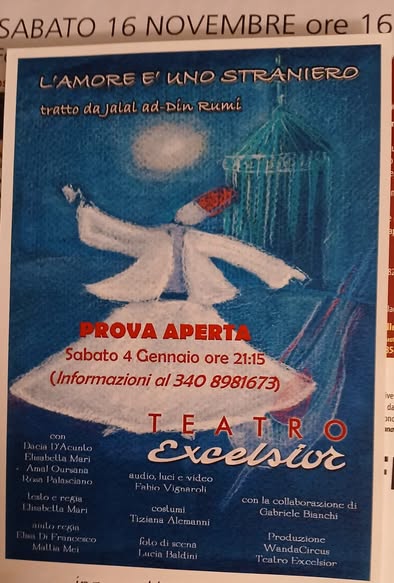 Teatro Excelsior Reggello conferenza sul sufismo ed opera teatrale “Colloqui tra Rumi e Schams di Tabrizi